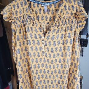 Knox Rose Goldenrod Smocked Blouse with Mandarin Collar